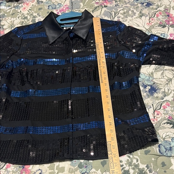 Frank Lyman Sequin Shirt in Black and Blue - Picture 8 of 10
